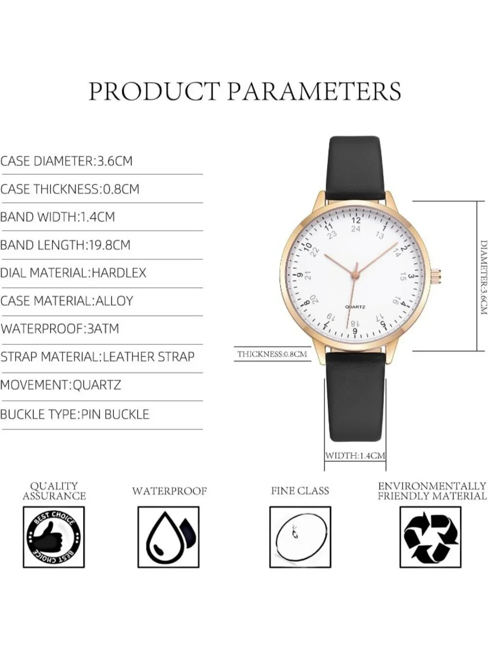 Women's Black And White Analog Case Quartz Leather Mesh Strap Round Wrist Watch